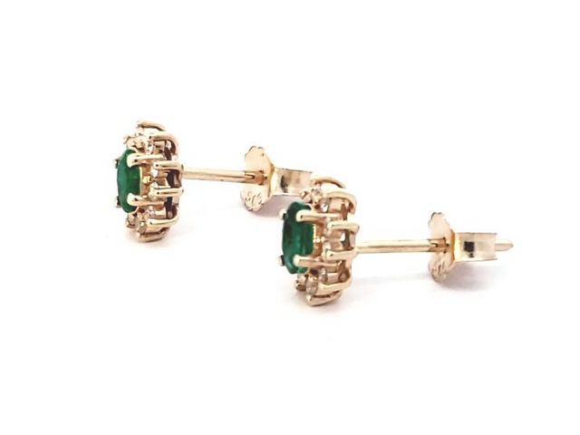 14KT Yellow Gold Emerald and Diamond Stud Earrings