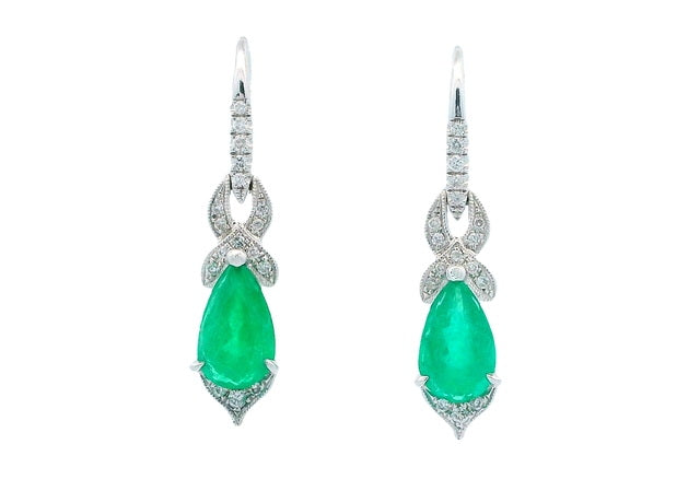 Emerald & Diamond French Back Earrings