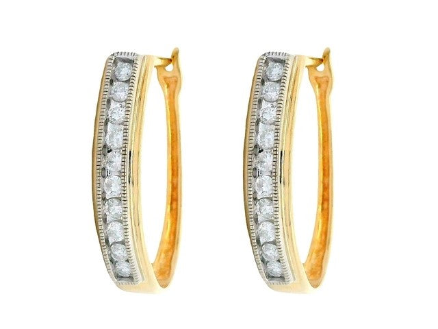 14KT Oval Hoop Earrings with Diamonds