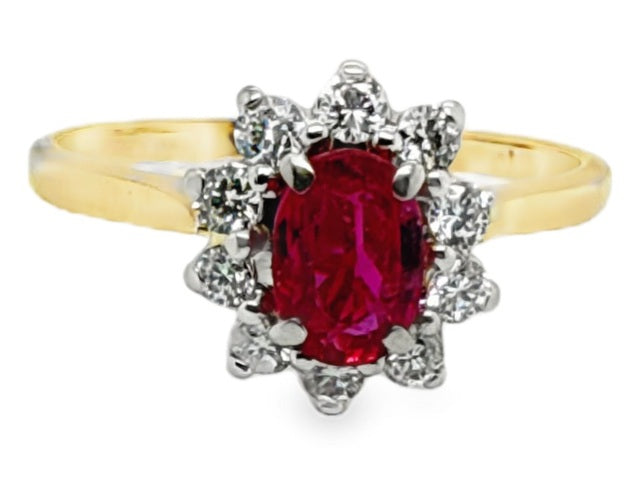 14kt Yellow Gold Natural Ruby & Diamond Cluster Ring