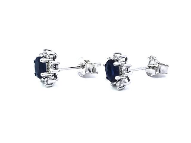 14KT White Gold Sapphire and Diamond Stud Earrings