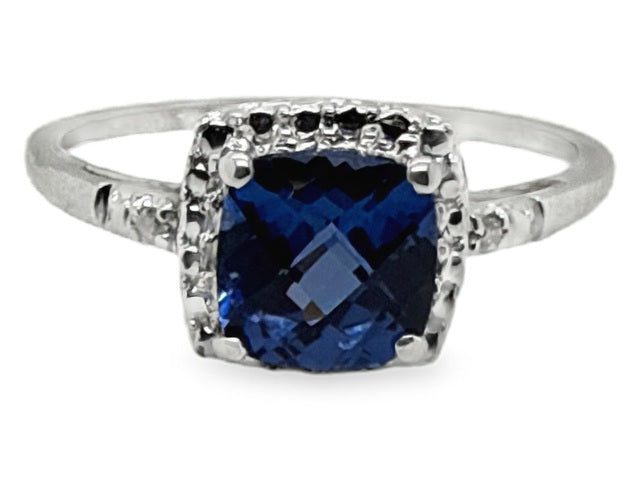 10k White Gold Cushion-Cut Tanzanite Halo Ring