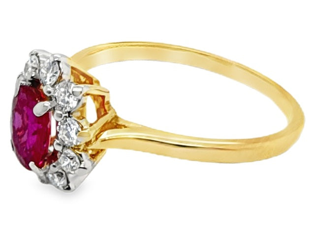 14kt Yellow Gold Natural Ruby & Diamond Cluster Ring