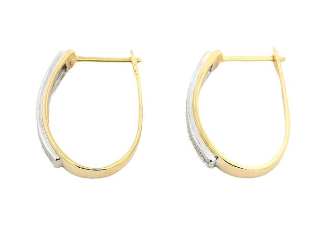 14KT Oval Hoop Earrings with Diamonds